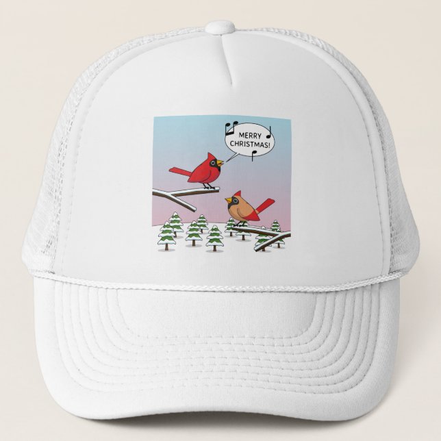 Gorra De Camionero Cardenal rojo curado canta Feliz Navidad (Anverso)