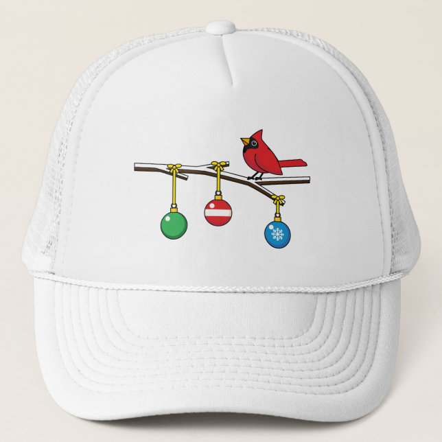 Gorra De Camionero Cardenal rojo en la rama desnuda de los Navidades (Anverso)