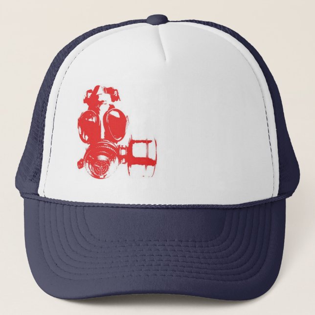 Gorra De Camionero Careta antigás blanca y azul roja (Anverso)