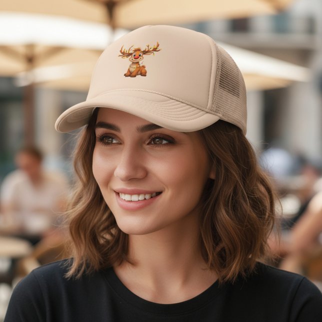 Gorra De Camionero Cartoon reindeer with red nose and lights (Subido por el creador)
