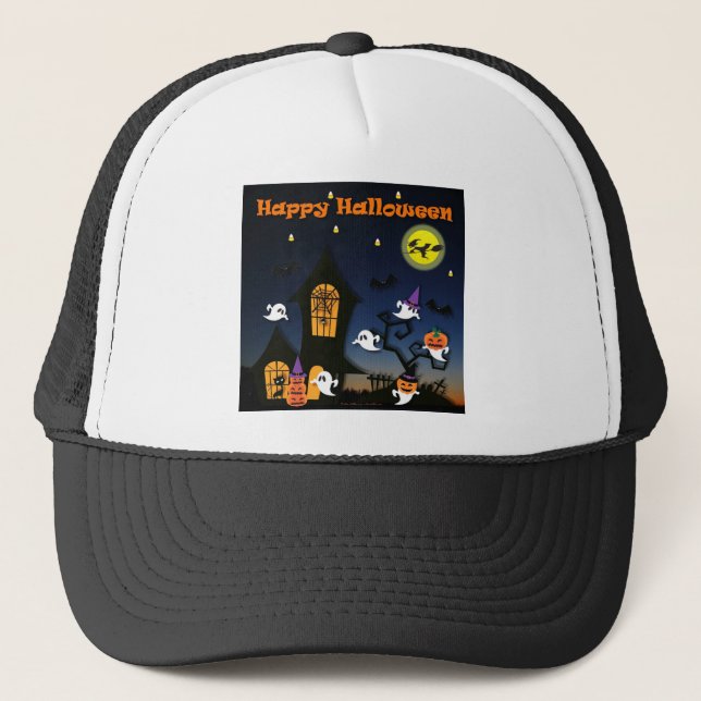 Gorra De Camionero Casa embrujada de Halloween feliz (Anverso)