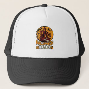 Gorra De Camionero Casa Embrujada de Halloween Luna Llena Calabazas