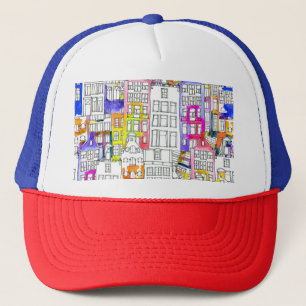 Gorra De Camionero Casas de Amsterdam: Patrón Seamless de acuarela