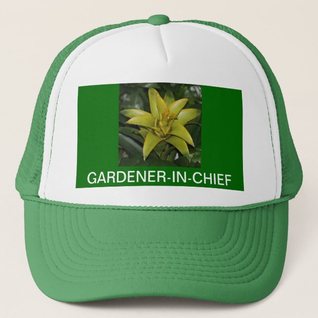 GORRA DE CAMIONERO CASQUILLO, GARDENER-IN-CHIEF, BROMELIAD VERDE (Anverso)
