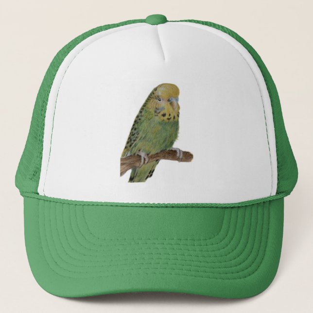 Gorra De Camionero casquillo verde del arte del budgie (Anverso)