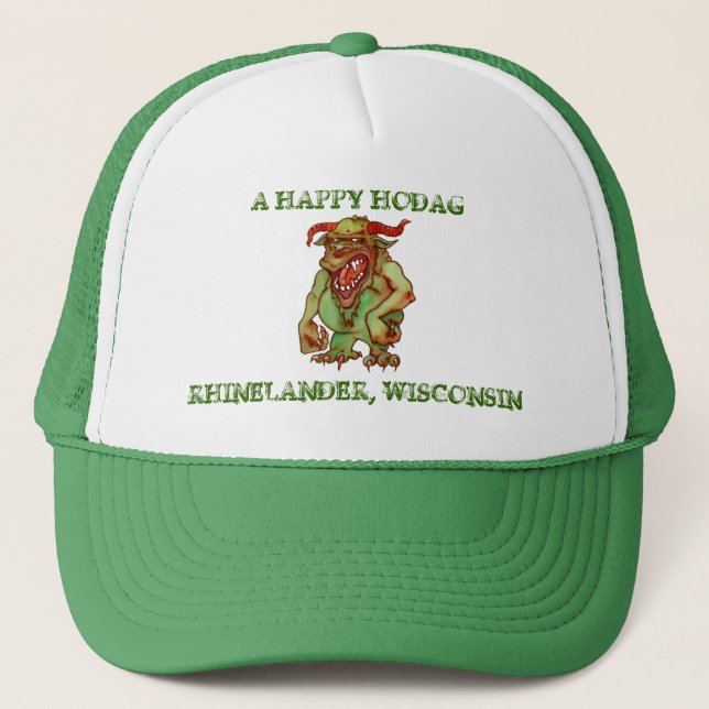 Gorra De Camionero Casquillos felices de Hodag Rhinelander Wisconsin (Anverso)