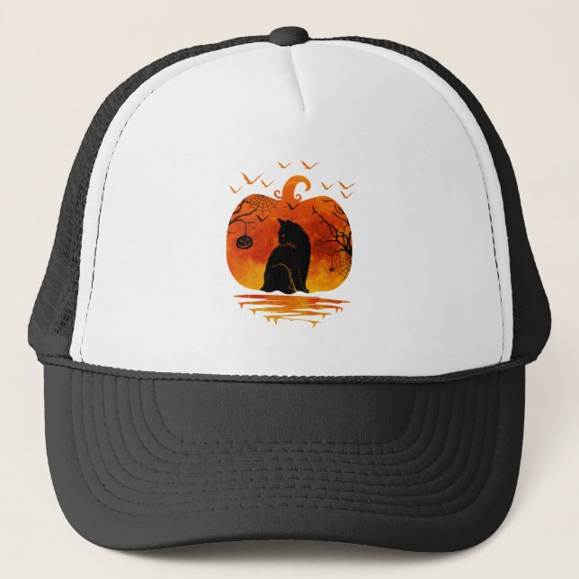 GORRA DE CAMIONERO CAT HALLOWEEN PUMPKIN FALL SEASON (Anverso)