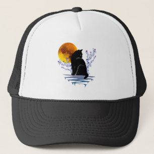 GORRA DE CAMIONERO CAT MOON IN BLOSSOM FLOWER LOVER GATOS NEGROS