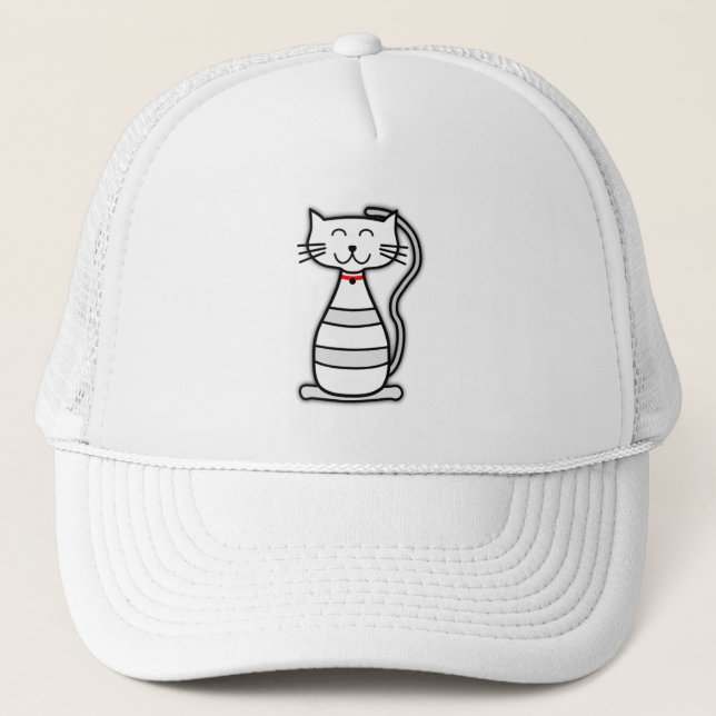Gorra De Camionero cat red gray black happy white cartoon kitten smil (Anverso)