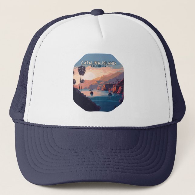 Gorra De Camionero Catalina Island California Boats Sunset Retro (Anverso)