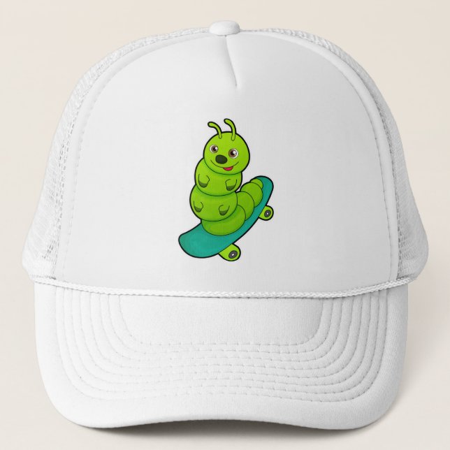 Gorra De Camionero Caterpillar como Skater con Skateboard (Anverso)