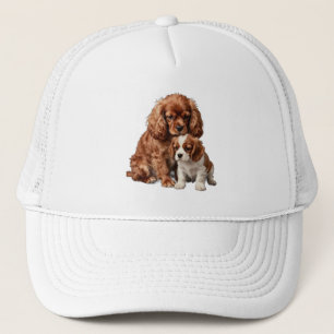 Gorra De Camionero Cavalier Spaniel Rubí y su cachorro Blenheim