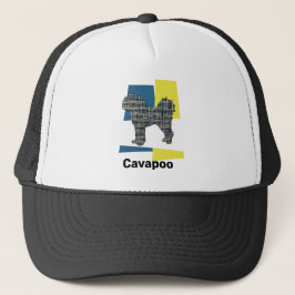 Gorra De Camionero Cavapoo Cute Perro Silhouette Tricolor Grid