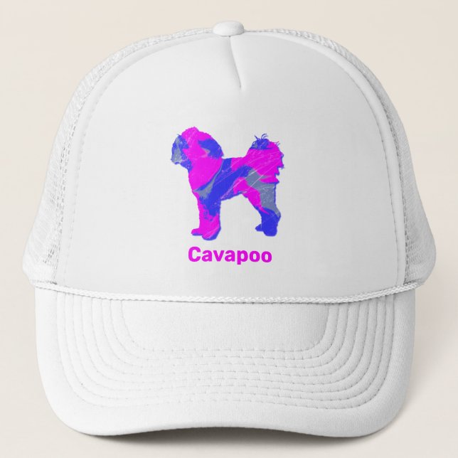 Gorra De Camionero Cavapoo Dog Cute Personalizado de silueta rosa (Anverso)