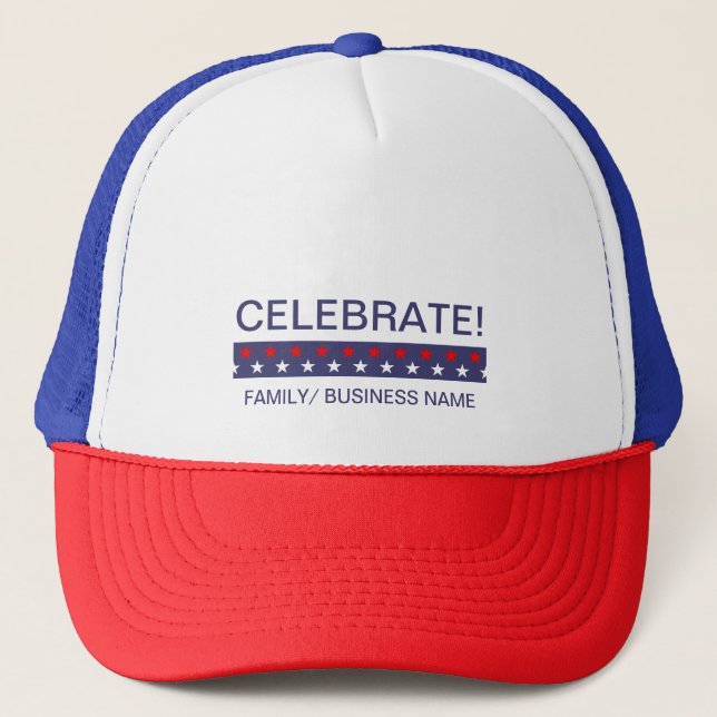 Gorra De Camionero ¡Celebra del azul blanco rojo personalizado! 4 de  (Anverso)