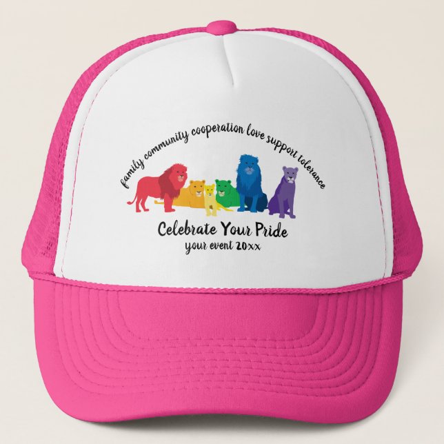 Gorra De Camionero Celebra tu orgullo del orgullo león arcoiris (Anverso)