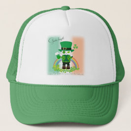 Gorra De Camionero Celebrar el Día de San Patricio con un gato afortu