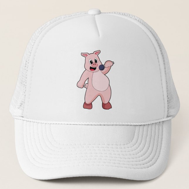 Gorra De Camionero Cerdo al cantar con micrófono (Anverso)