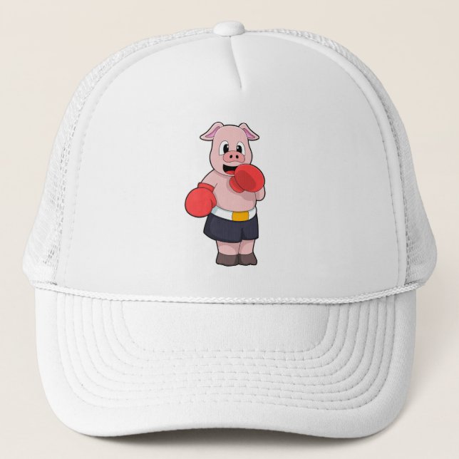 Gorra De Camionero Cerdo como boxeador en boxeo (Anverso)