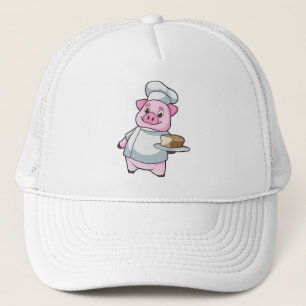 Gorra De Camionero Cerdo como chef con Plata y Pastel