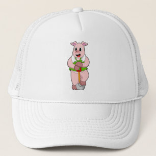 Gorra De Camionero Cerdo como granjero con pala