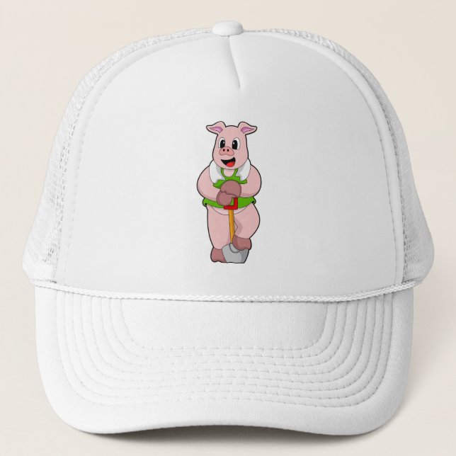 Gorra De Camionero Cerdo como granjero con pala (Anverso)
