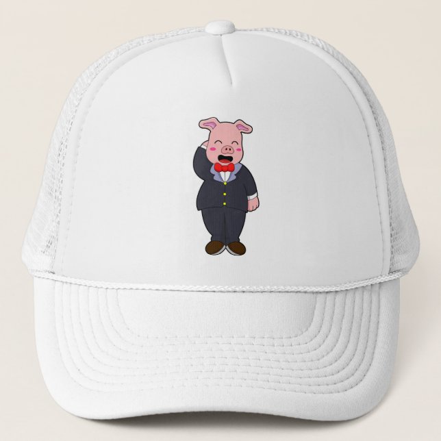 Gorra De Camionero Cerdo como maduro con traje y corbata (Anverso)