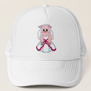 Gorra De Camionero Cerdo como novia con vestido de novia
