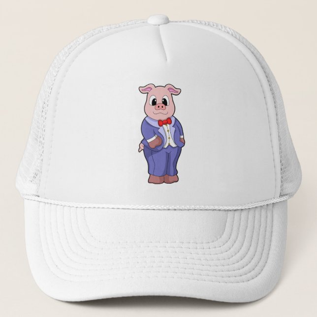 Gorra De Camionero Cerdo como novio con traje (Anverso)