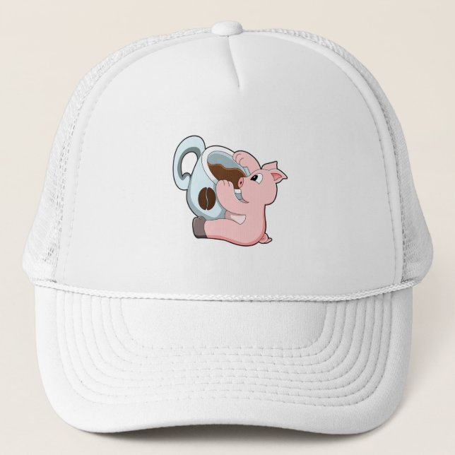 Gorra De Camionero Cerdo con copa de café (Anverso)