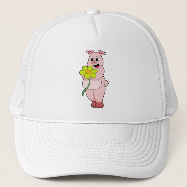 Gorra De Camionero Cerdo con flor amarilla (Anverso)