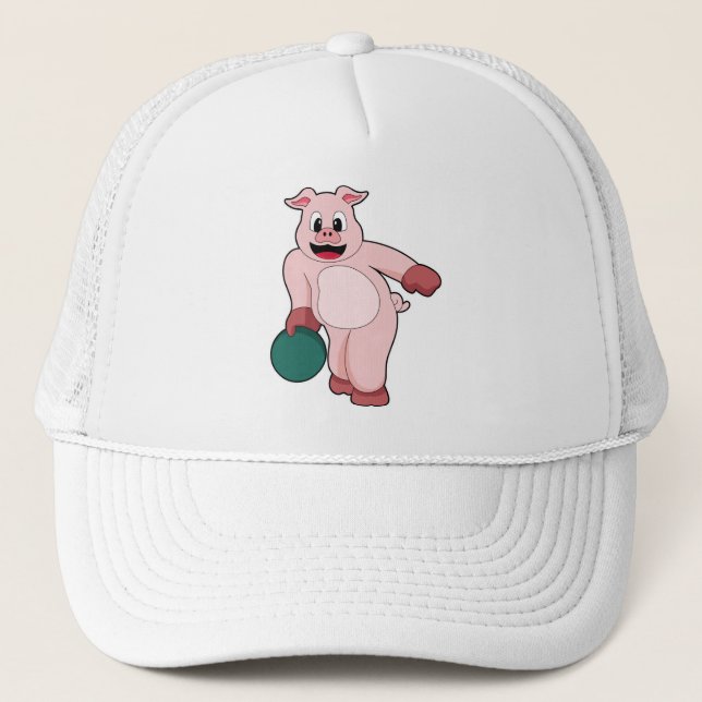 Gorra De Camionero Cerdo en Bowling con bolera (Anverso)
