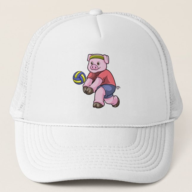 Gorra De Camionero Cerdo en deportes con voleibol (Anverso)