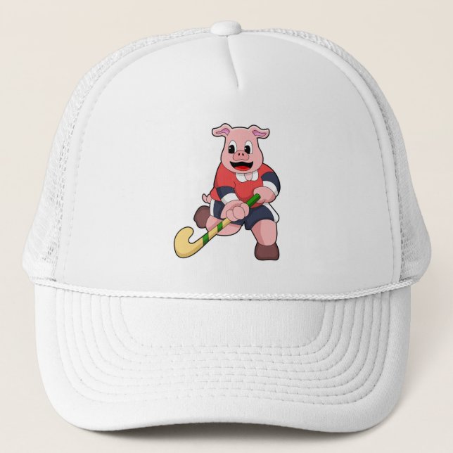 Gorra De Camionero Cerdo en hockey con bate de hockey (Anverso)