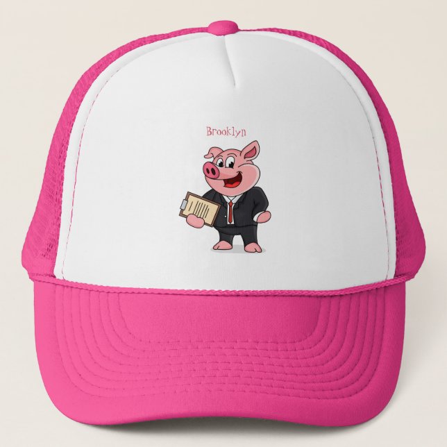 Gorra De Camionero Cerdo gracioso personalizado de traje de negocios (Anverso)