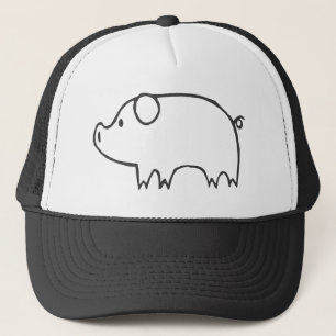 Gorra De Camionero Cerdo joven en bosquejo blanco y negro