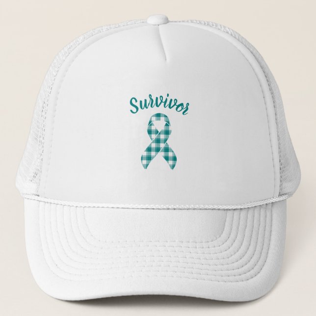 Gorra De Camionero Cervical Cancer Awareness Plaid Teal Survivor (Anverso)