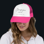 Gorra De Camionero Champagne Crew | Fiesta divertida de despedida de<br><div class="desc">Haz saltar el champán y celebra con estilo con este sombrero "Champagne Crew", diseñado para fines de semana de despedida de soltera y escapadas de novia inolvidables. Con elegante letra negra en la parte delantera blanca y un llamativo ala rosa, es el accesorio perfecto para el grupo de amigas divertidas...</div>