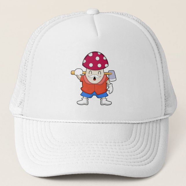 Gorra De Camionero champiñón como granjero con hacha (Anverso)