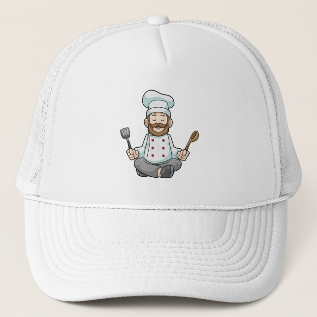 Gorra De Camionero Chef con delantal de cocina en yoga (Anverso)