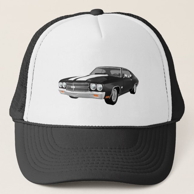 Gorra De Camionero Chevelle 1970 SS: Acabado en negro: (Anverso)