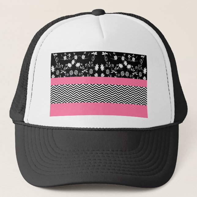 Gorra De Camionero chevron floral rosa (Anverso)