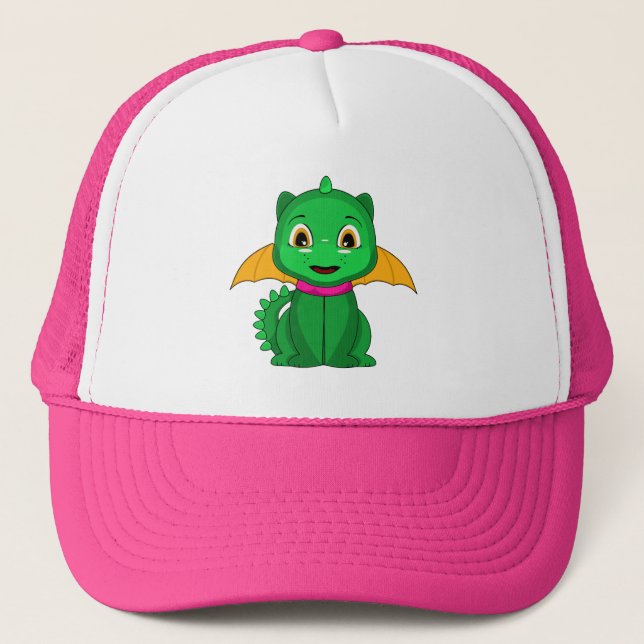 Gorra De Camionero Chibi Dragon Verde Y Naranja (Anverso)