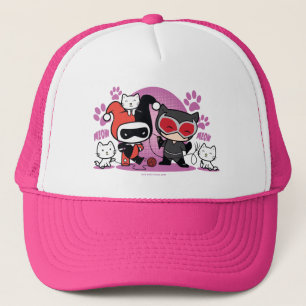 Gorra De Camionero Chibi Harley Quinn & Chibi Catwoman Con Gatos