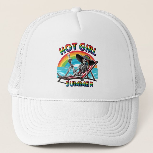 Gorra De Camionero Chica caliente Skeleton Retro Beach Design (Anverso)