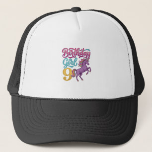 Gorra De Camionero Chica Cumpleaños 9 Unicornio Diseño de Grabado Vin