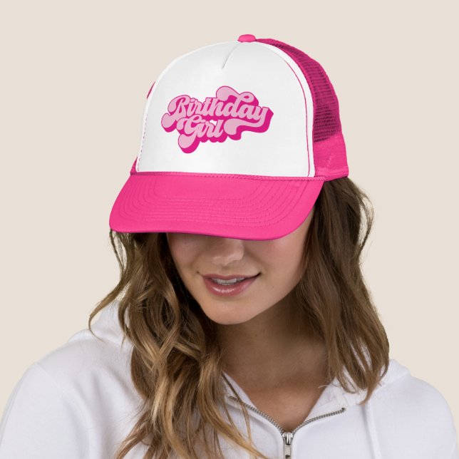 Gorra De Camionero Chica Cumpleaños Rosa Caliente Retro (In situ)