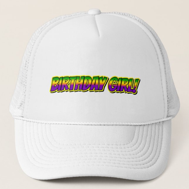 Gorra De Camionero ¡Chica de cumpleaños de Mardi Gras! (Anverso)