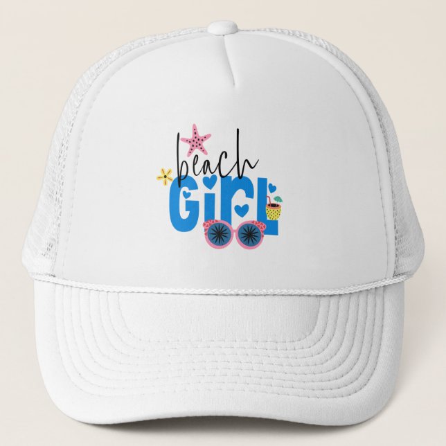 Gorra De Camionero Chica de playa de moda Artsy Typography Vacaciones (Anverso)