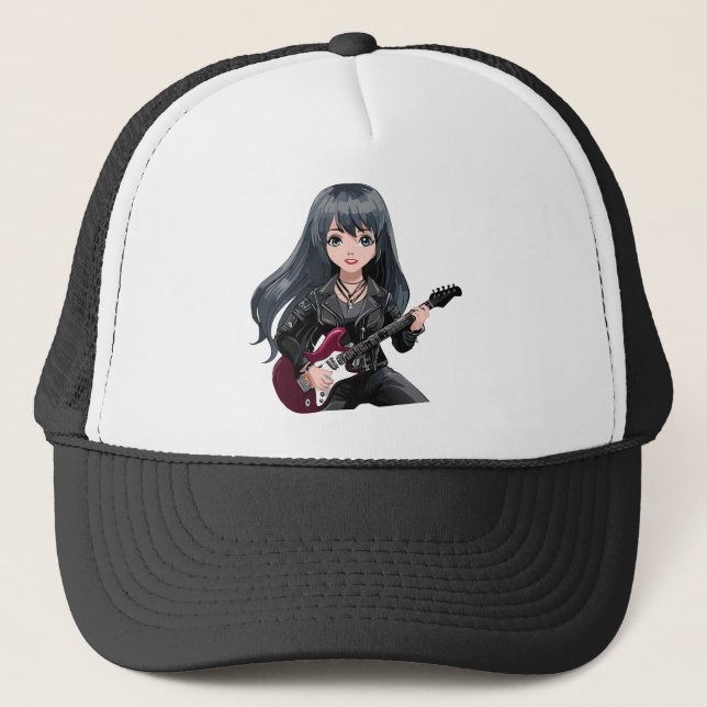 Gorra De Camionero Chica emo con cabello negro largo (Anverso)